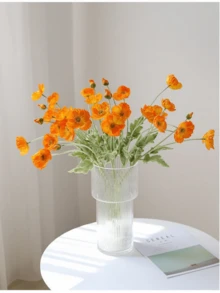 1 件植绒橙色罂粟花人造花，人造花装饰，适用于婚礼、派对、家居、摄影道具 - 橘色 - 查看 8