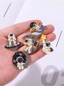 5 Piezas/set Broches De Aleación Temáticos Del Espacio Que Incluyen Un Lindo Astronauta Y Una Ballena Con Aceite En Forma De Goteo Como Accesorios Para La Ropa - Multicolor - Ver 2