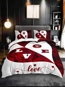 3pcs Set Floral Love Pattern Duvet Cover With Pillowcase(1 Duvet Cover + 2 Pillowcases, Without Pillow Insert), Vivid Printing For Home & Dorm - Multicolor - View 8