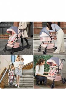 Baby Stroller With Baby Carrier, Baby Stroller With Cane - Pink - View 6