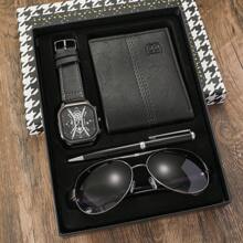 4pcs/Set Men's Gift Box Set - Glasses, Wallet, Pen, Watch Combination Set, Suitable For All Seasons, Father's Day & Holiday Gifts Valentine's Day Gift