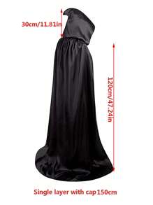 1 pieza Capa negra con capucha para adultos en Halloween, capa de disfraz de una sola capa para bruja, vampiro, demonio, adecuada para varios festivales, fiestas, actuaciones, decoraciones, tela de satén, longitud total 1,7 metros Capa negra