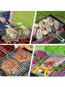 Galvanised Steel Folding Grill With Handles, 30 X 30 Cm Square Grid, With Pin To Close The Grill, Ideal For Fish, Skewers, Chicken, Meat, Charcoal Or Smoked Vegetables. - 淺灰色 - 查看 9