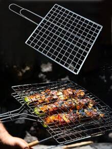 Galvanised Steel Folding Grill With Handles, 30 X 30 Cm Square Grid, With Pin To Close The Grill, Ideal For Fish, Skewers, Chicken, Meat, Charcoal Or Smoked Vegetables. - 淺灰色 - 查看 1