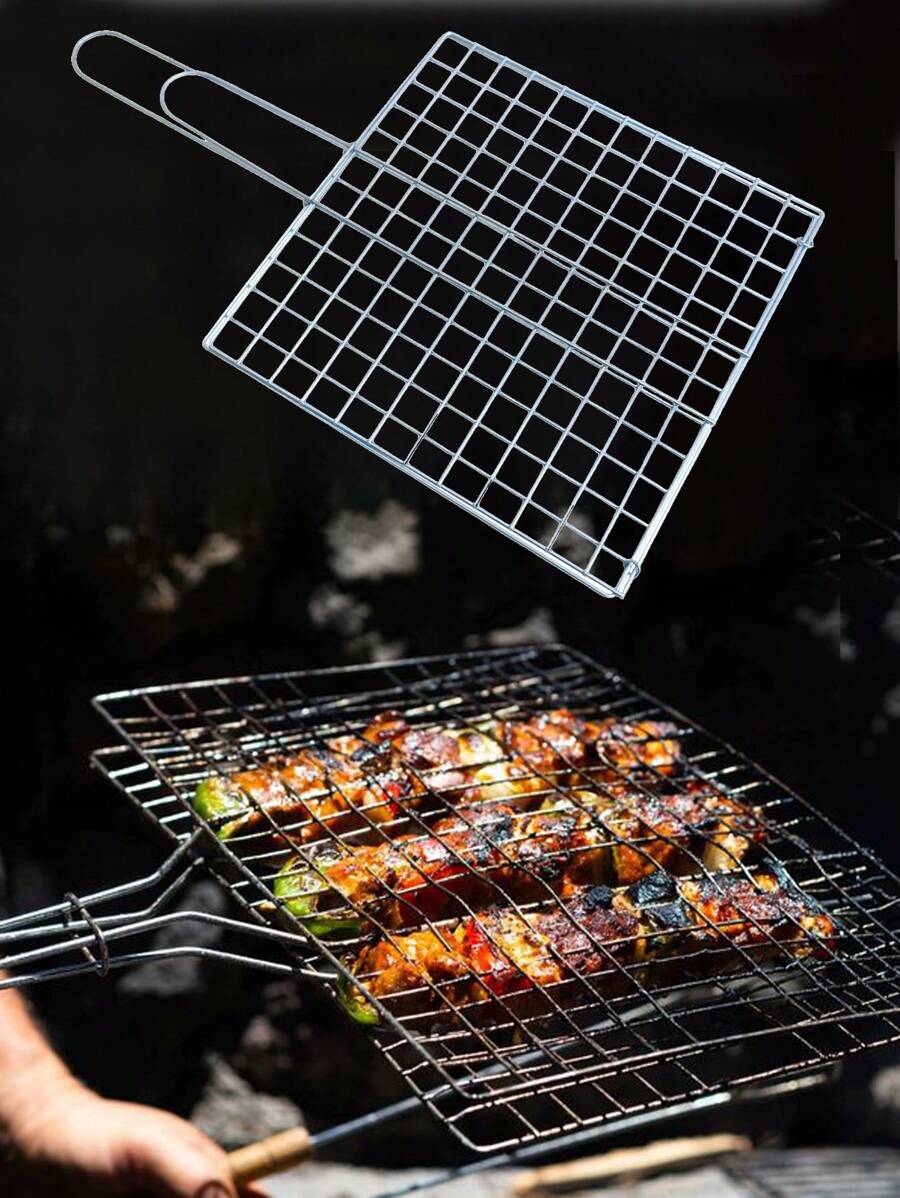 Galvanised Steel Folding Grill With Handles, 30 X 30 Cm Square Grid, With Pin To Close The Grill, Ideal For Fish, Skewers, Chicken, Meat, Charcoal Or Smoked Vegetables. - 淺灰色 - 查看 1