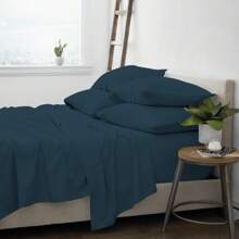 6-Piece Ultra Soft Cooling Bamboo Bed Sheet Set With Deep Pockets - 海軍 - 查看 1