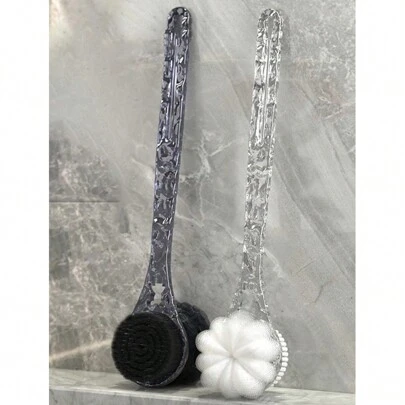 二合一背部去角质刷，双面沐浴刷，长柄身体去角质刷，沐浴背部按摩刷，男女通用身体去角质刷（灰+白），家居浴室装饰，秋季装饰，返校季