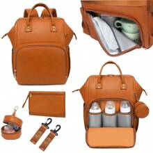 Faux Leather Diaper Bag Backpack With Changing Pad, Pacifier Case – Baby Bag For Girls Boys, 35L Large, Waterproof – Baby Shower And Valentine's Day Gifts For Mom Dad