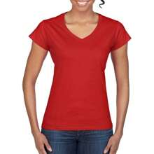 Gildan Ladies Soft Style Short Sleeve VNeck TShirt (Red) - 100% Cotton - Red - View 4