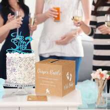 51张尿布抽奖卡，带盒子，可用于游戏邀请函、性别揭晓派对装饰、餐桌摆饰等。购买一包尿布即可赢取奖品，圣诞主题