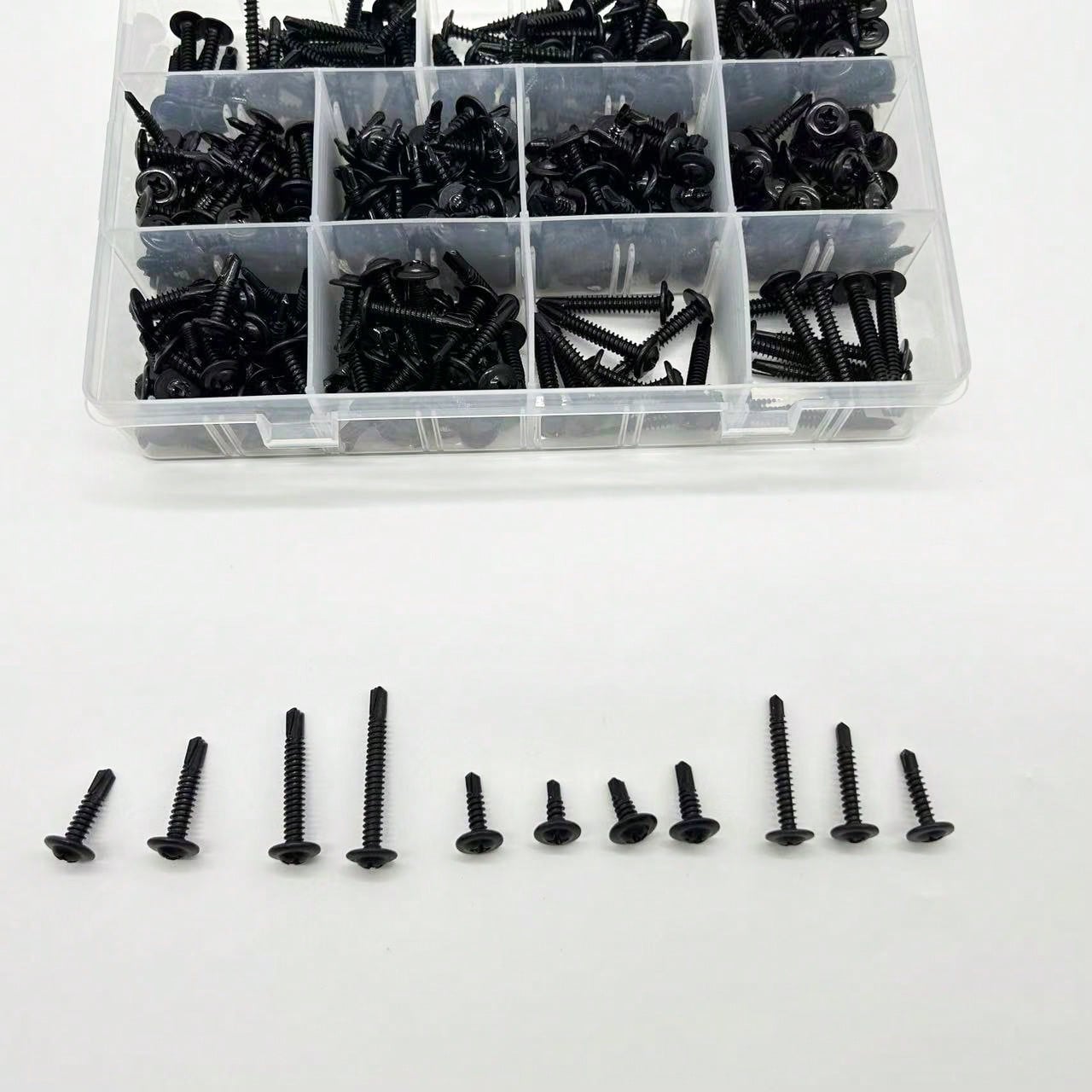 #8x1 Self Tapping Sheet Metal Screws - 500 Pack, Phillips Round Head Washer, Carbon Steel, Black - View #14