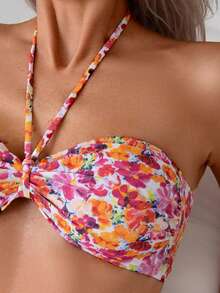 Detaillierter Blumen Damen Bikini Badeanzug Set, für Sommer Strandurlaub - Verschiedenfarbig - Übersicht 6