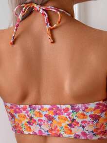 Detaillierter Blumen Damen Bikini Badeanzug Set, für Sommer Strandurlaub - Verschiedenfarbig - Übersicht 5