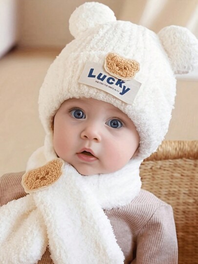 YIYIQCSJ 2pcs/1set Thick Warm Fleece Beanie Hat And Scarf Set, Cold Weather Ear Muff Hat Suitable For Skiing