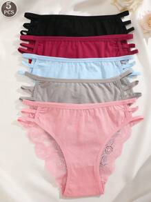 5 Stücke/Packung Damen Mehrfarbige Spitze Patchwork Freischneide Doppelträger atmungsaktive Taillenhose Sexy Höschen