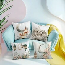 4 pezzi Set da 4 cuscinetti con illustrazione ad acquerello sul tema del Ramadan, stampa monofacciale, dimensioni 45 x 45 cm - Multicolore - Visualizzare 7