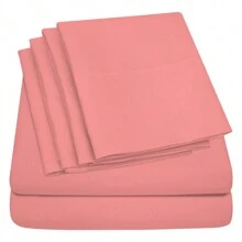 6-Piece Ultra Soft Cooling Bamboo Bed Sheet Set With Deep Pockets - 淺粉紅色 - 查看 3