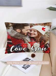 Customized Photo Throw Pillow Case, Personalized Couples Family Pets Single-Sided Printed Cushion Cover, Velvet - Multicolor - View 5