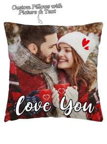 Customized Photo Throw Pillow Case, Personalized Couples Family Pets Single-Sided Printed Cushion Cover, Velvet - Multicolor - View 2