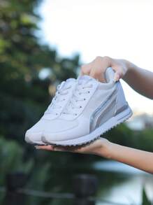 Fall/Winter Women's Breathable Mesh Sneakers - Casual Lace-Up, Height-Boosting Platform Shoes With Air Cushion Comfort For All Seasons - White - View 11