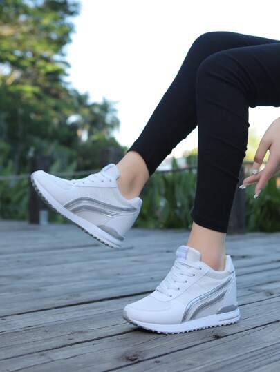 Fall/Winter Women's Breathable Mesh Sneakers - Casual Lace-Up, Height-Boosting Platform Shoes With Air Cushion Comfort For All Seasons