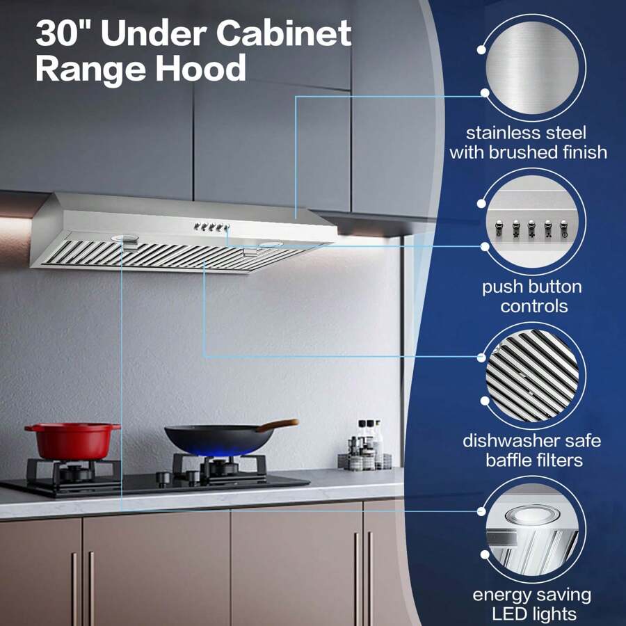 SNDOAS 30 Inch Under Cabinet Range Hood With 3 Way Venting,Stainless Steel Baffle Filters,Ductless 500 CFM 3 Speed Exhaust Fan - Xem 1