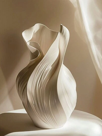 1pc Creative Ceramic Flower Vase With Water Storage, Rotational Aesthetic Decor, High-End Living Room Entrance Table Top Dried Flower Decoration, Hotel Decoration, Home Decor