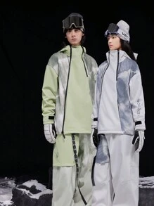 VECTOR MOTION 中国风抓绒滑雪服，半拉链运动滑雪连帽衫，防风防水，轻便保暖，透气，冬季滑雪装备 - 橄欖綠 - 查看 5