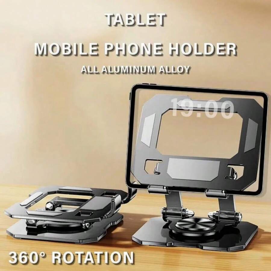 360 ° Soporte Universal giratorio para teléfono móvil y tableta soporte de elevación ajustable plegable antideslizante, soporte de escritorio para teléfono y tableta - Negro - Ver 1
