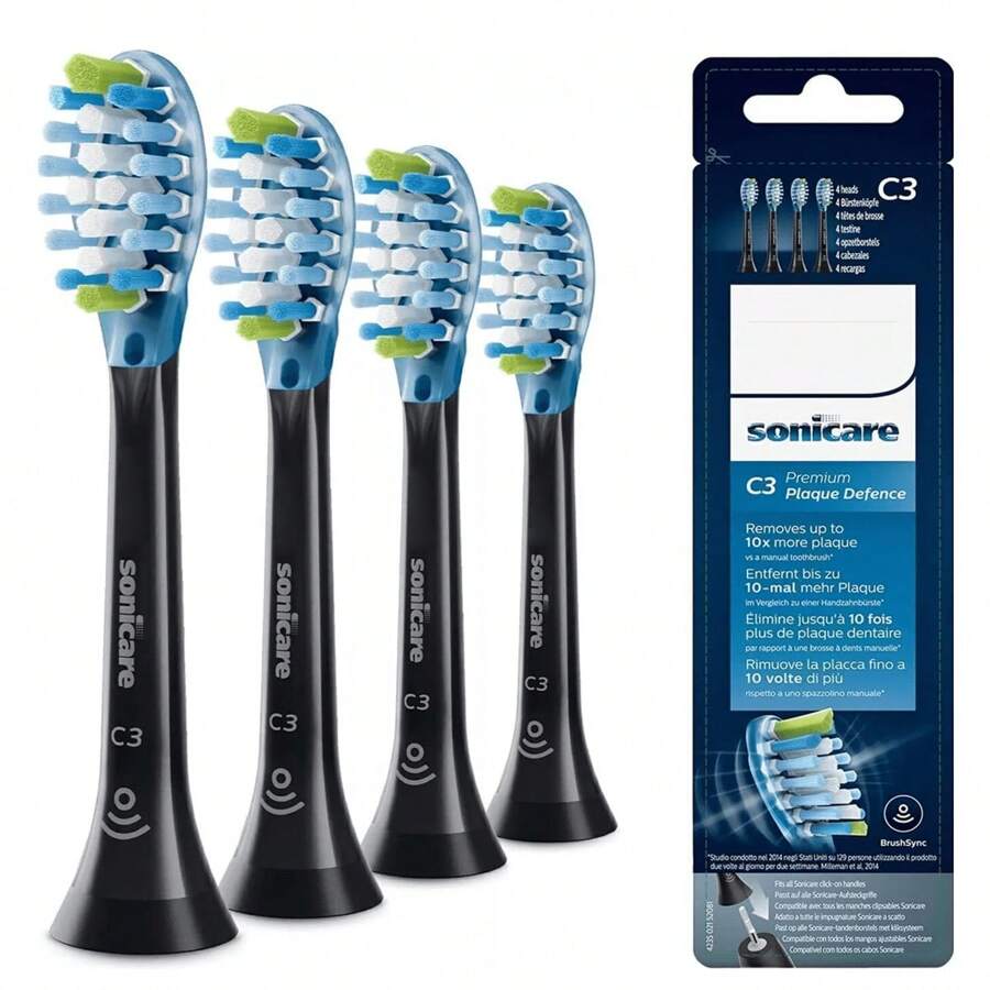 4 PCS- Philps Soni.Care C3 Diamond Clean - Electric Toothbrush Heads - Black - Black - View 1