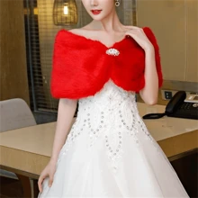 1 Stück vielseitiger, langer, warmer Kunstpelzschal in Weiß als Braut-Cape für den Winter, moderner neuer Braut-Hochzeitskleid-Schal und Umhang, dicker, warmer Schal mit Strass-Riemen
