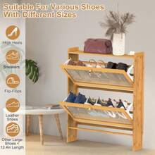 2-Tier Shoe Cabinet With 2 Flip Drawers Slim Bamboo Shoe Rack Freestanding Narrow Shoe Organizer With 44lbs Max Load For Entryway Hallway - cây tre - Xem 5