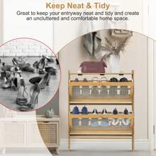 2-Tier Shoe Cabinet With 2 Flip Drawers Slim Bamboo Shoe Rack Freestanding Narrow Shoe Organizer With 44lbs Max Load For Entryway Hallway - cây tre - Xem 6