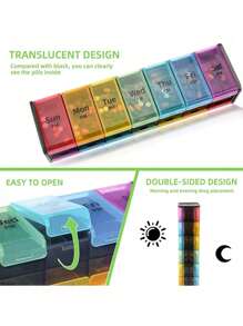 1pc Travel Pill Box Extra Large Pill Organizer 2 Times A Day, Weekly XL AM PM Pill Case, 7 Day Pill Box Twice A Day, Oversized Daily Medicine Organizer For Vitamins, Big Pill Container, Medication Dispenser (Rainbow)-Perfect For Organizing Medication On The Go Upper And Lower Pill Boxes For 14 Days, Travel Size