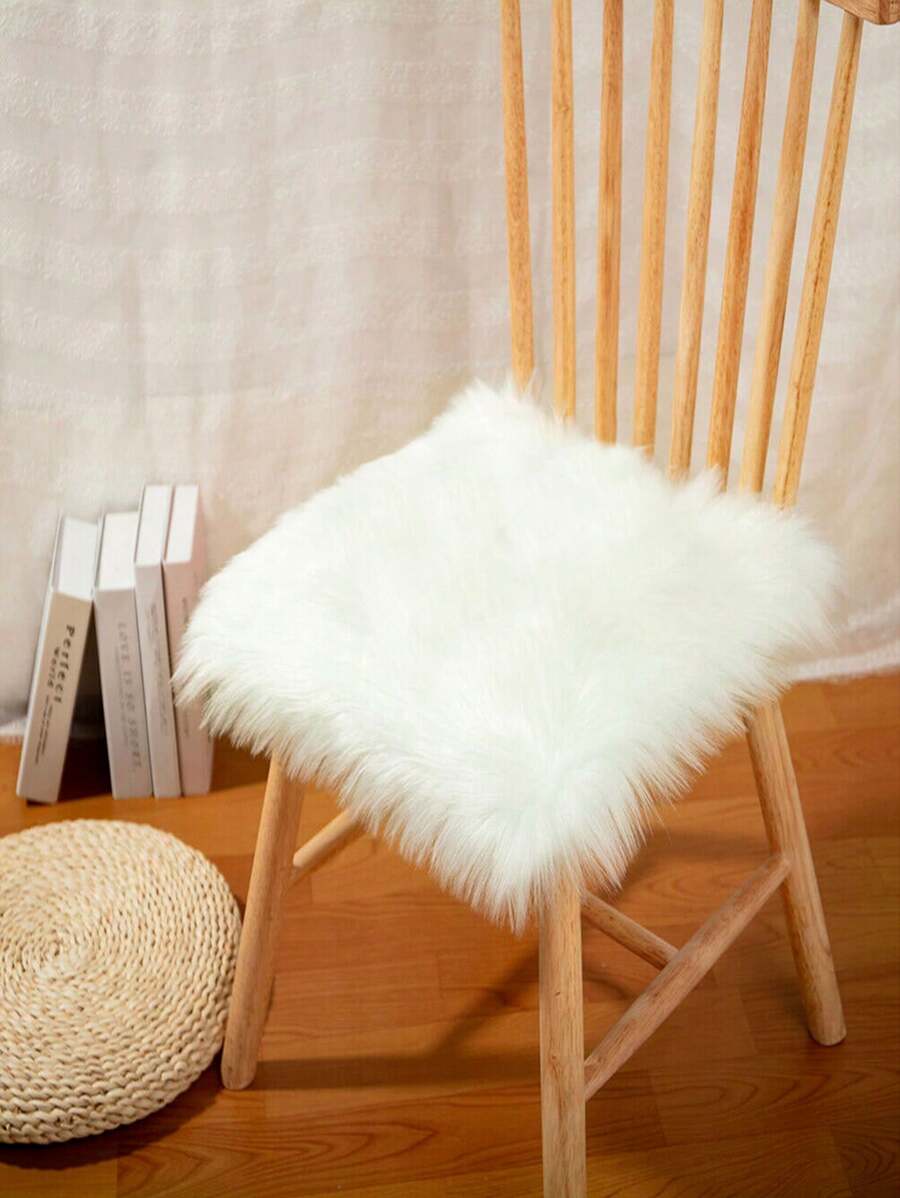 1pc Solid Color Plush Soft Chair Cushion, Room Decor Floor Mat - White - View 1
