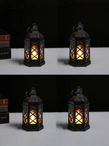 1/2/4 pièces Lanterne hexagonale portative de Ramadan (pile incluse), porte-bougie LED de style européen rétro simulé, imitant les effets de la lumière de bougie réelle, décoration de fête, décoration extérieure, décoration de jardin, convient pour les festivals quotidiens, Halloween, Noël, Action de grâce - Idéal pour les jardins, à l'intérieur, les chambres à coucher, les tables et l'extérieur