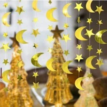 斋月节，Trends1 餐厅装饰套装，包括用于天花板的创意悬挂星星和月亮饰物，非常适合新年和圣诞节氛围，星形五彩纸屑金色桌面五彩纸屑父亲节礼物生日派对装饰金色装饰派对礼物桌面装饰生日礼物，