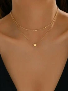 1pc Fashionable Double-Layer Heart Pendant Necklace, Minimalist Golden Heart Necklace, Adjustable Size, Suitable For Women's Daily Wear