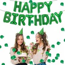Red &Green Happy Birthday Latex Balloons - 16 Inch Happy Birthday Banner, 1000 Pcs Artificial Silk Rose Petals For Emerald Green Birthday Decorations St. Patrick's Day Decoration Wedding Party Valentine's Day Decor