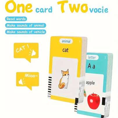 224/510 Interactive Word Flash Cards Reader, 112/225 Double-Sided Cards, Blue & Pink, Rechargeable, Educational Interactive Toy, Learning Flash Card Machine, Holiday/Birthday Gift
