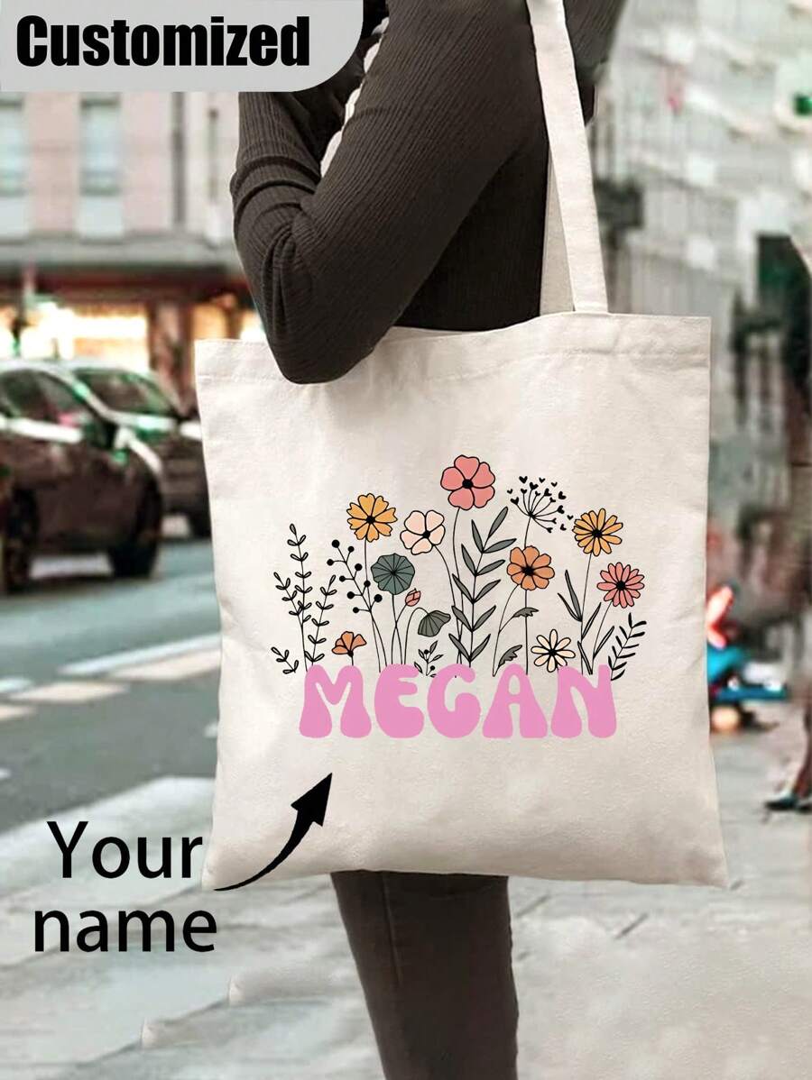 1pc Custom Made Teacher Appreciation Gift Women Canvas Tote Bag Graduation Gifts Letter Print Fashionable Tote Bag School Gift, Best Teacher Gifts Forever For Teachers Day - Beige - View 1