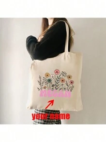 1pc Custom Made Teacher Appreciation Gift Women Canvas Tote Bag Graduation Gifts Letter Print Fashionable Tote Bag School Gift, Best Teacher Gifts Forever For Teachers Day - Beige - View 2