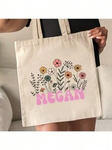 1pc Custom Made Teacher Appreciation Gift Women Canvas Tote Bag Graduation Gifts Letter Print Fashionable Tote Bag School Gift, Best Teacher Gifts Forever For Teachers Day - Beige - View 4