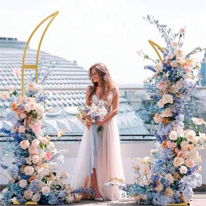 2 Stück Gebogene Hochzeit Bogen Hintergrund Stand, Ballon Bogen für Zeremonie Geburtstagsfeier Braut , Metall Halbmond Hochzeit Bogen Hintergrund Stand mit Rechteck Basis 1.8M,2.1M