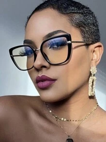 Novos Óculos de Moda Vintage com Lentes Planas Bicolores Estilo Olho de Gato Minimalista de Metal, Adequados para Mulheres, Homens, Uso Diário, Festa, Estilo de Rua, Casual ao Ar Livre, Personalizado