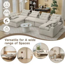 [NEW ARRIVED] [VIDEO PROVIDED]Modular Sofa No Armrests At Will DIY Corduroy Neck Pillow-Back Lounge Sofa Chair Reading Nook Or Apartment Living Lumbar Pillow 6 Seats Upholstered Beige - Beige + Upholstered + Foam + 6 Seat as pic - View 3