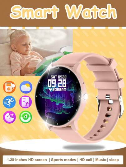 1pc Silicone Band Smart Watch Adequado para Adolescentes, Tela de toque HD de 1,28", Multifuncional com modos esportivos, Controle de música, Controle de câmera, Notificação de aplicativos sociais, Presente ideal para esportes, escola e muito mais