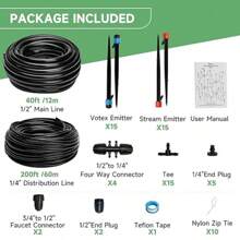 240FT Drip Irrigation System Kit, Automatic Garden Watering System For Plant, Greenhouse, Yard, Lawn, With 1/2 Inch 1/4 Inch Irrigation Tubing Hose And Accessories - 黑色 - 查看 2