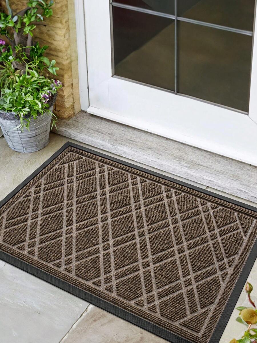 1PC- Front Door Mat Outside Entrance, All-Season Heavy Duty Rubber Doormat, Fade Resistant, Low-Profile, Easy Clean Patio Entryway, Weave Brown Home Bathroom Decor Bath Rug Floor Carpet Outdoor Rug Door Mat Fall Decor Bathroom Accessories Back To School Entryway Decor - Brown - View 1