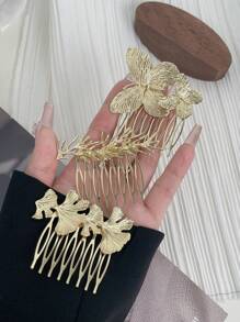 3 piezas Elegantes Pasadores de Cabello Casuales de Aleación de Zinc con Mariposas y Ramas Brillantes, Accesorios para el Cabello, Diademas de Boda, Regalos para Ella, Peines Laterales, Peines para el Cabello, Artículos Escolares